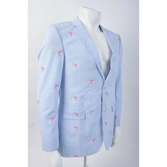 Crown & Ivy Mens Suit Jacket Blazer Flamingo Sz 40 Blue White Seersucker New - Picture 5 of 6